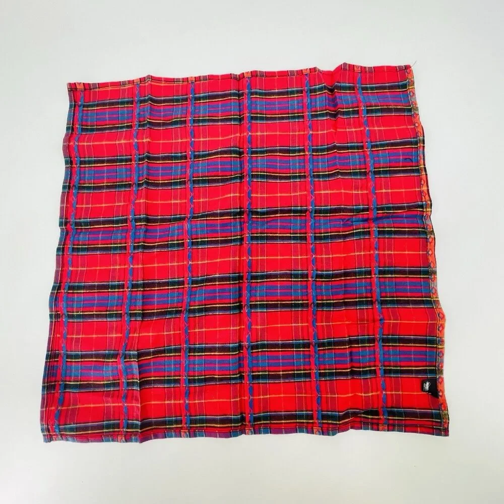 Vtg Sunbelt of California Plaid Bandana Pocket Square Embroidered Border 21x21